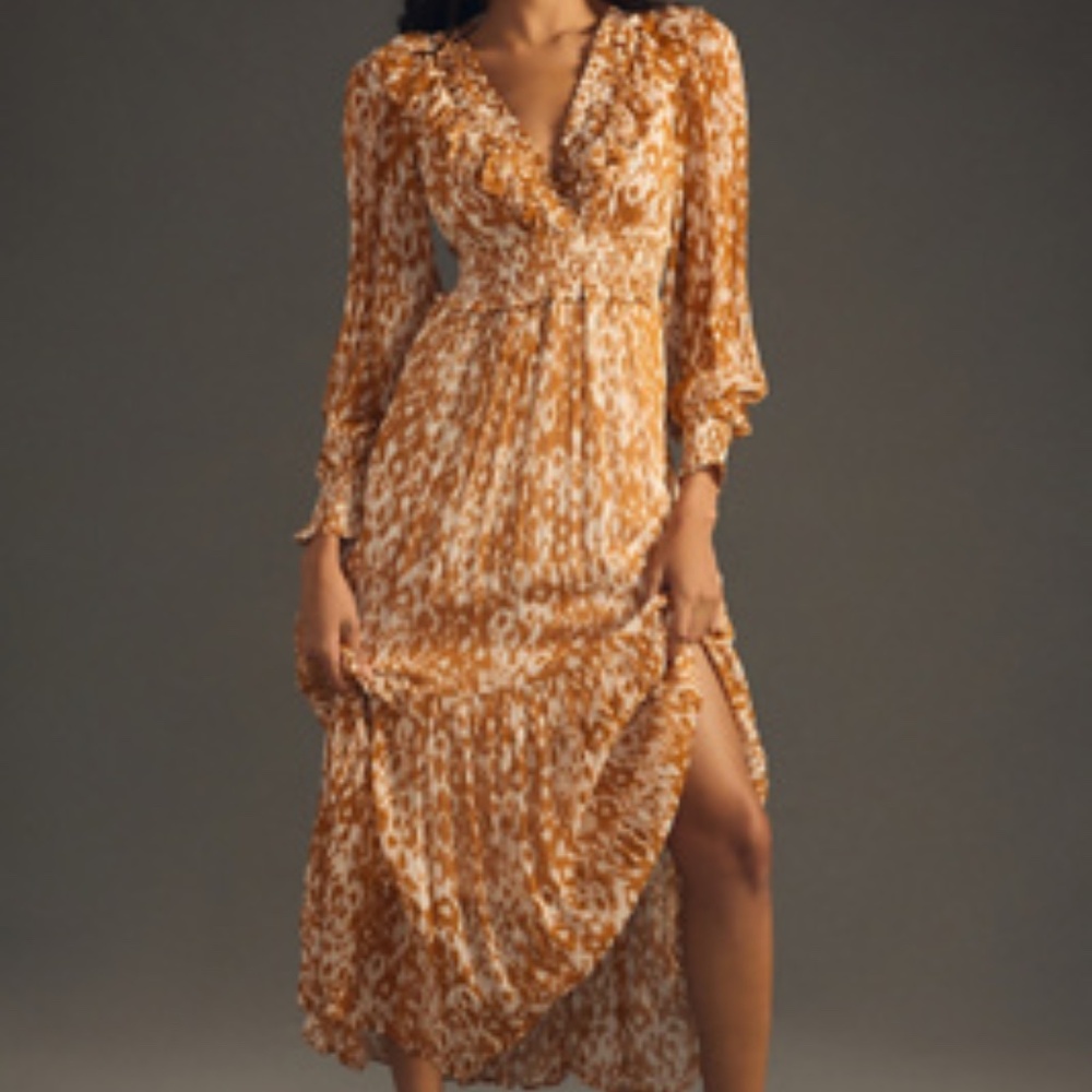 Anthropologie Ruffled V-Neck Dress